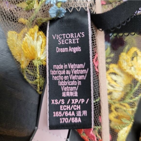 Victoria's Secret Multi Embroidery Garter  Lace Floral Pink Yellow Black Size XS - Picture 7 of 8